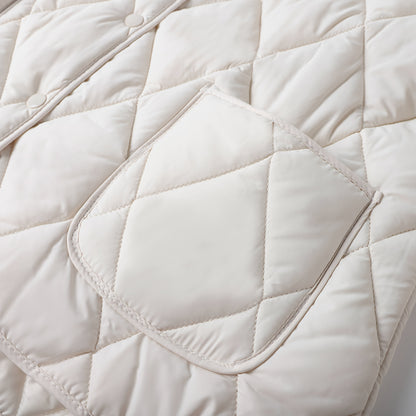 Women'S Elegant Beige Quilted Jacket - Long Sleeve, Button-Up, Stylish Autumn & Winter Coat, 100% Polyester Non-Stretch Fabric, Casual Style, Regular Fit, Autumn Winter Jacket|Quilted Jacket|Stylish Jacket