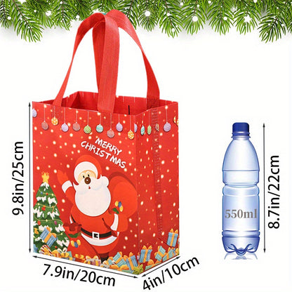 6/12pcs Christmas Gift Bags with Handles, Medium Reusable Non-Woven Tote Bags for Wrapping Gifts or Party Favors, New Year Shopping Bag, 25×20×10cm
