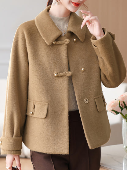 Snow Evening Women's 2025 New Winter Jacket - Short Wool-Blend Tweed Coat for Moms & Seniors, Thickened Warm Collar with Golden Buttons, Elegant Cold-Resistant Outerwear, Hand Washable (Grey/Black) - Professional & Casual Win