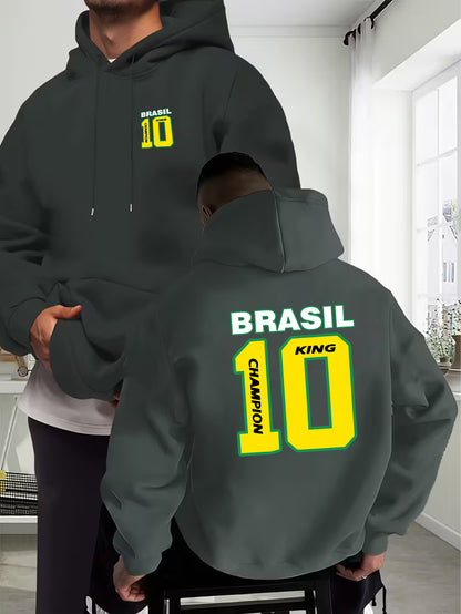 Men's Casual Hooded Sweatshirt with Brazilian No.10 Print