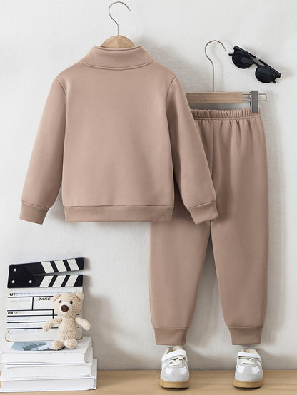 Boys' Cozy Fleece-Lined Hoodie & Sweatpants Set - Olive Green Casual Winter Outfit with Pockets, Thick Warmth for Fall & Winter, Regular Fit, Casual Attire, for Outdoor