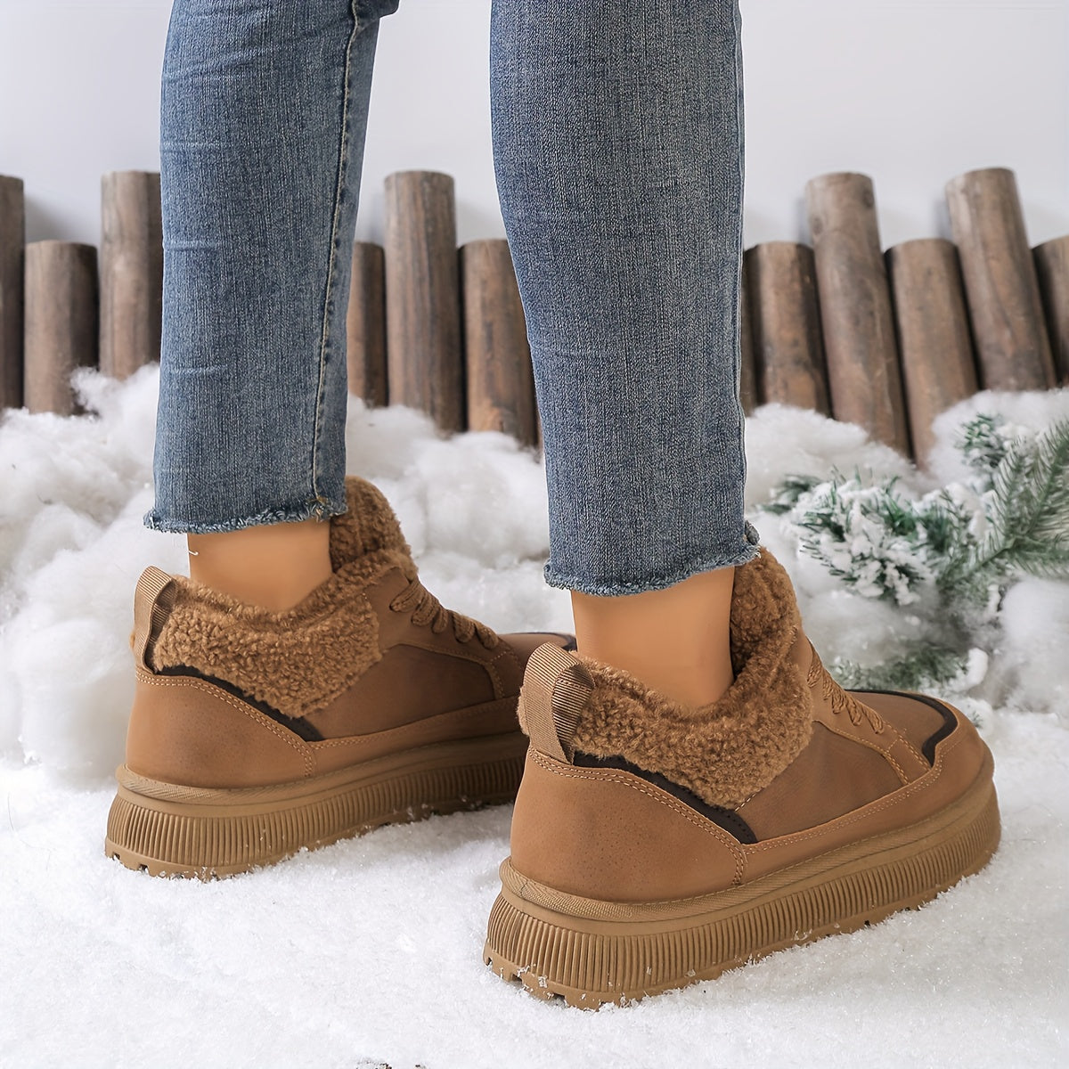 Women'S High-Top Fleece-Lined Thick Sole Height-Increasing Casual Sneakers - Geometric Pattern, Round Toe, Synthetic Cover Upper, Rubber Sole, Warm Winter Shoes for Petite Women, Winter Footwear | Geometric Pattern Shoes | Sy