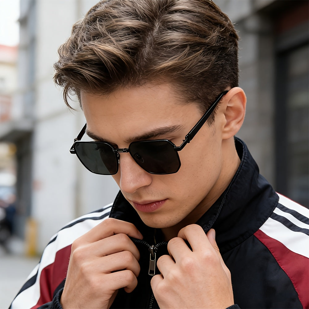 Unisex Black Polygonal Sunglasses with UV400 Protection