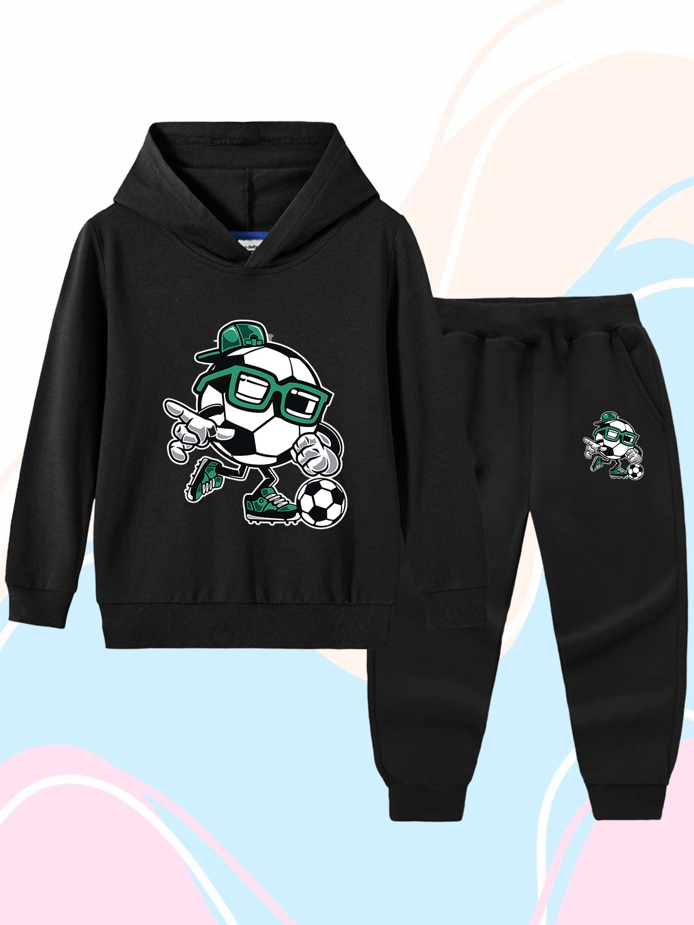 Boys' Cartoon Football Hoodie & Jogger Set - Cotton, Fall/Winter