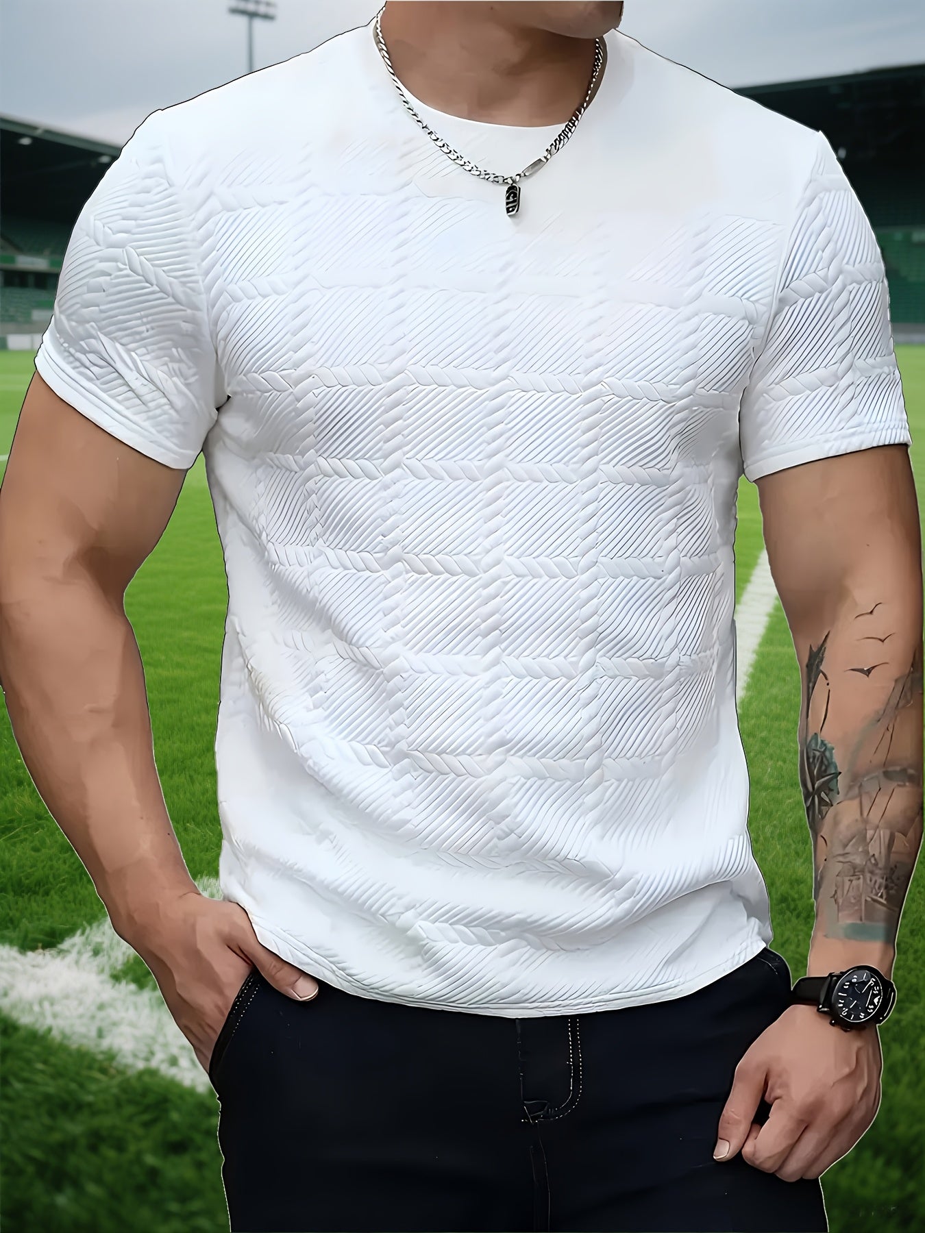 Men's T-shirt, Casual Tee, Breathable Slim-fit Short Sleeves, Machine Washable Comfort, Versatile Casual Wear, Sporty Leisure Top, Classic Crew Neck - ayq