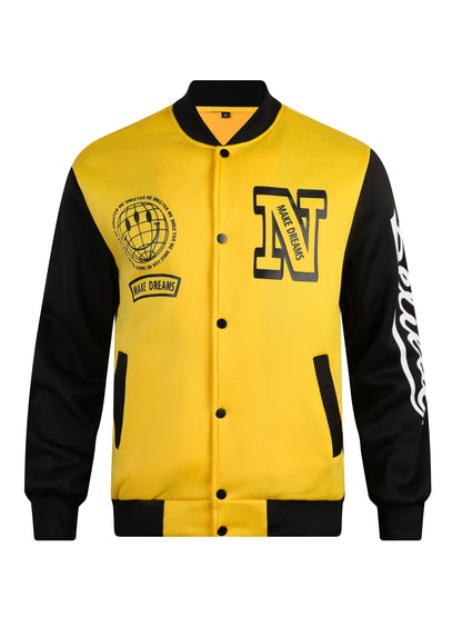 Men's Letter Print Contrast Color Baseball Jacket