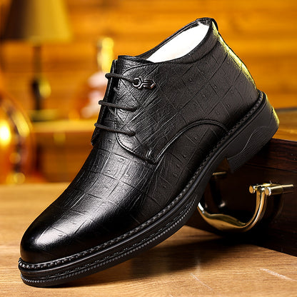 Men'S Winter Warm Fleece-Lined High-Top Dress Shoes - Non-Slip, Durable, Stylish Black Oxfords for Business & Casual Wear, Perfect for Weddings & Outdoor Events, Winter Footwear | Sophisticated Style | Durable Rubber Sole