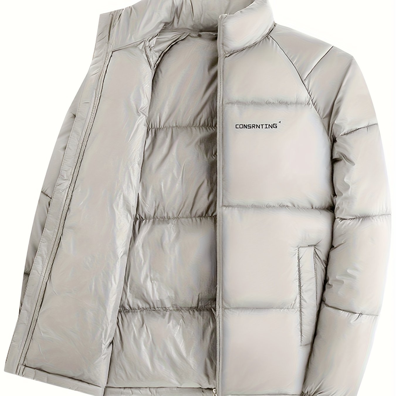 Men'S Winter Warm Jacket - Stylish Black Stand Collar with "CONTRIBUTING" Lettering, Long Sleeve, Zip-Up, Polyester Fleece Lined, Casual Outdoor Sportswear, Winter Jacket, Men, Men'S Business Coat, Men'S Outer Winter, Winter