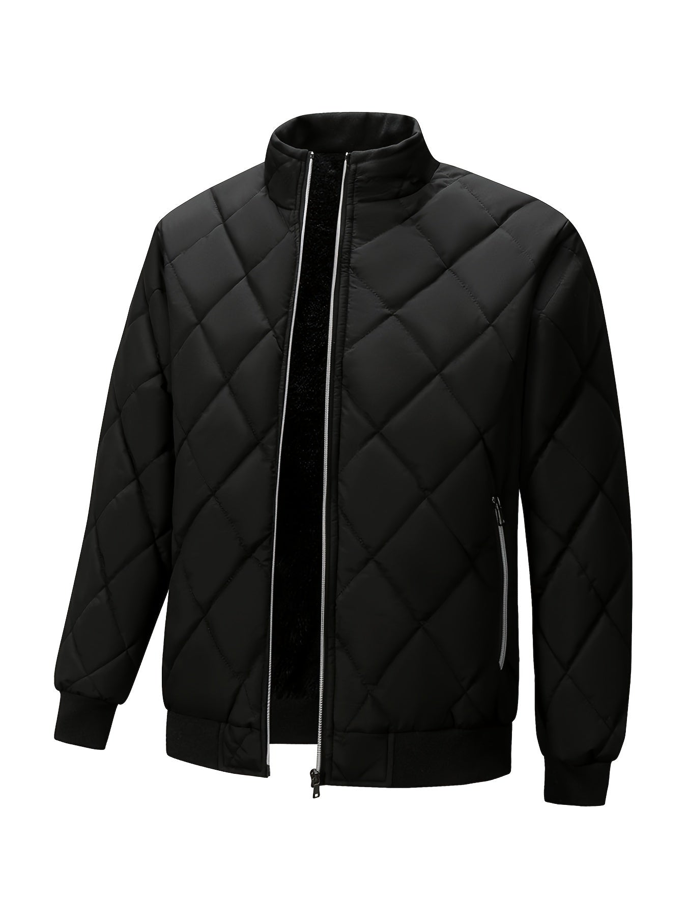 Men'S Lightweight Quilted Jacket - Solid Color Stand Collar Winter Coat with Pockets, Casual Regular Fit for Cold Weather, Versatile Outerwear, Durable Outerwear
