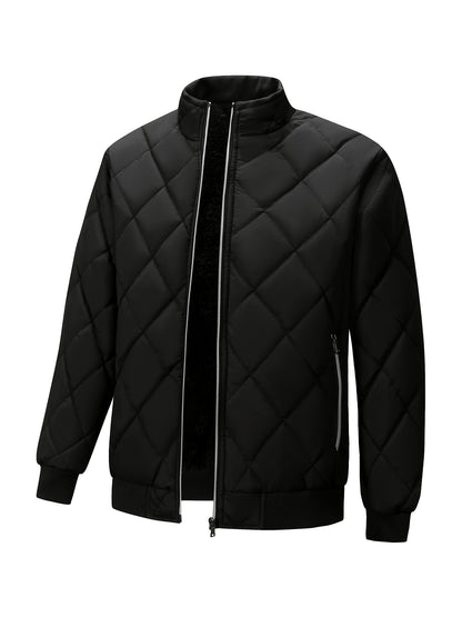 Men'S Lightweight Quilted Jacket - Solid Color Stand Collar Winter Coat with Pockets, Casual Regular Fit for Cold Weather, Versatile Outerwear, Durable Outerwear