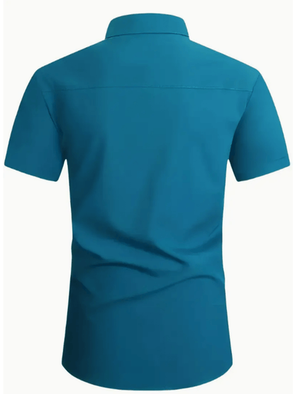 Men's Stretch Solid Color Short Sleeve Shirt for Summer