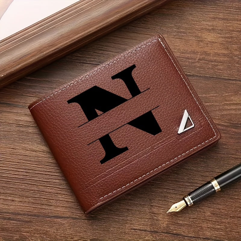Custom Letter Solid Color Men's Wallet, Black Stylish Foldable Card Holder, Casual Men's Coin Purse, Suitable as a Birthday Gift for Husband, Holiday Anniversary Gift