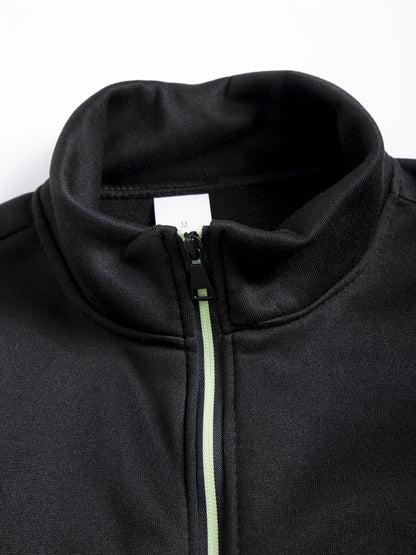 Men'S Stand Collar Zipper Jacket, Fashion Solid Color, Long Sleeve, Fleece, Soft, Casual, Polyester, with Zipper Pocket, for Daily, Sports, Fitness