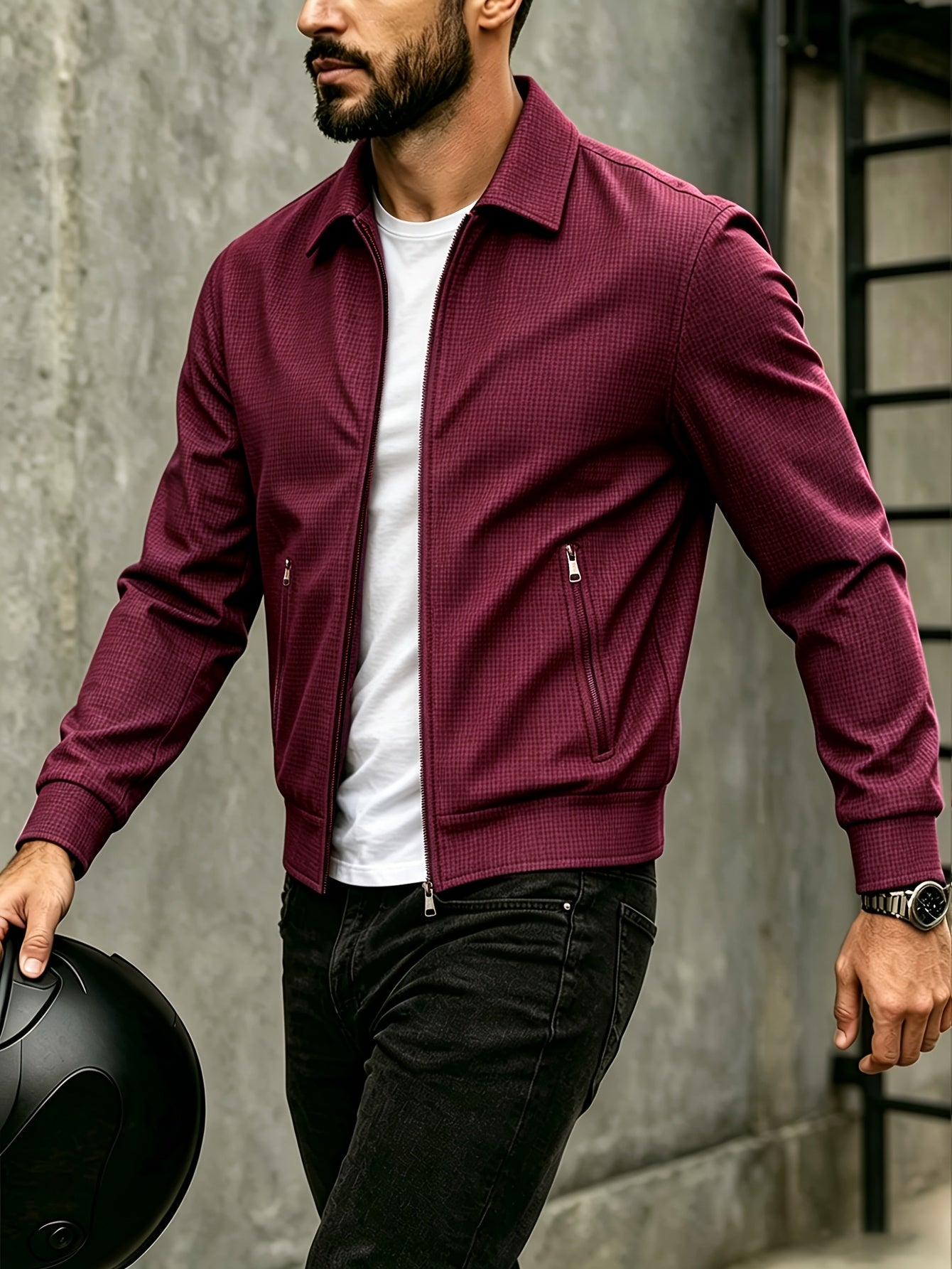 Men's Spring/Fall Sporty Lapel Waffle Knit Zip Jacket