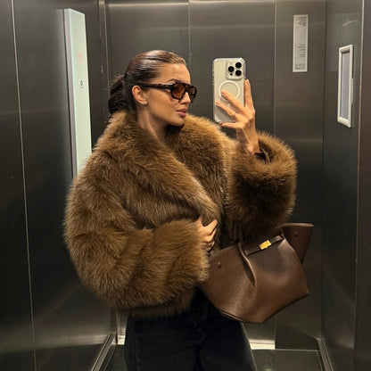 Women'S Thick Fox-like Fur Coat - Elegant Winter Jacket with Button Front Closure, Non-Stretchy Luxury Outerwear for Cold Weather, Chic Coat for Everyday & Formal Events (INDEFEIR), Winter Jacket, Formal Event Attire, Plush T