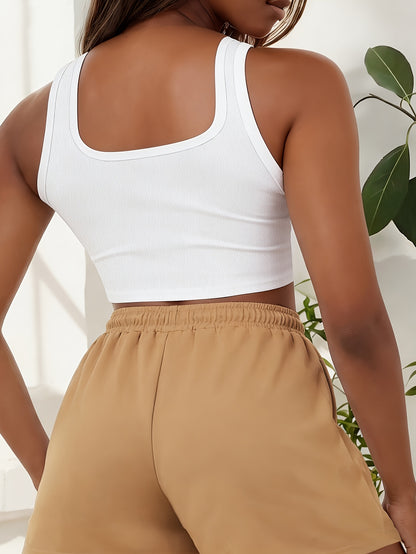 Buttery-Soft Crop Tank & Drawstring Shorts Set for Casual Comfort