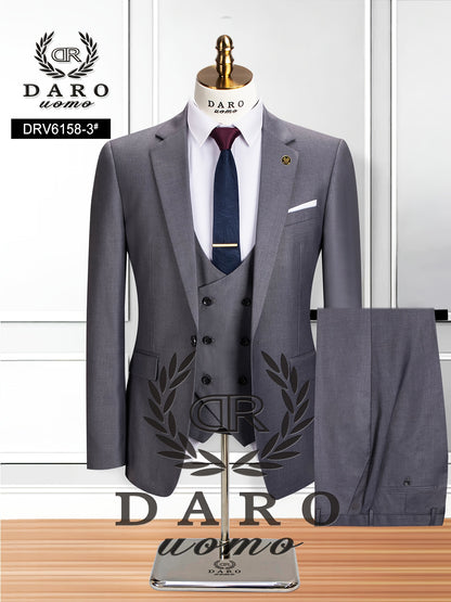 Men's Solid Color Work Suit Set with Vest and Pants