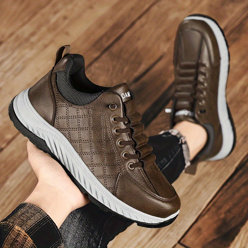 Men's Fashion Sneakers Low Top Casual Sports Shoes - All-Season Solid Color Outdoor Hiking Footwear with Lace Closure, PU Upper, Fabric Lining, PVC Sole, EVA Insole, Round Toe