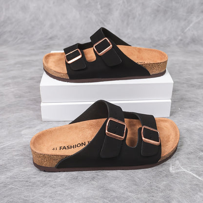 Men's Retro Adjustable Buckle Slippers with Mid-Thick Sole