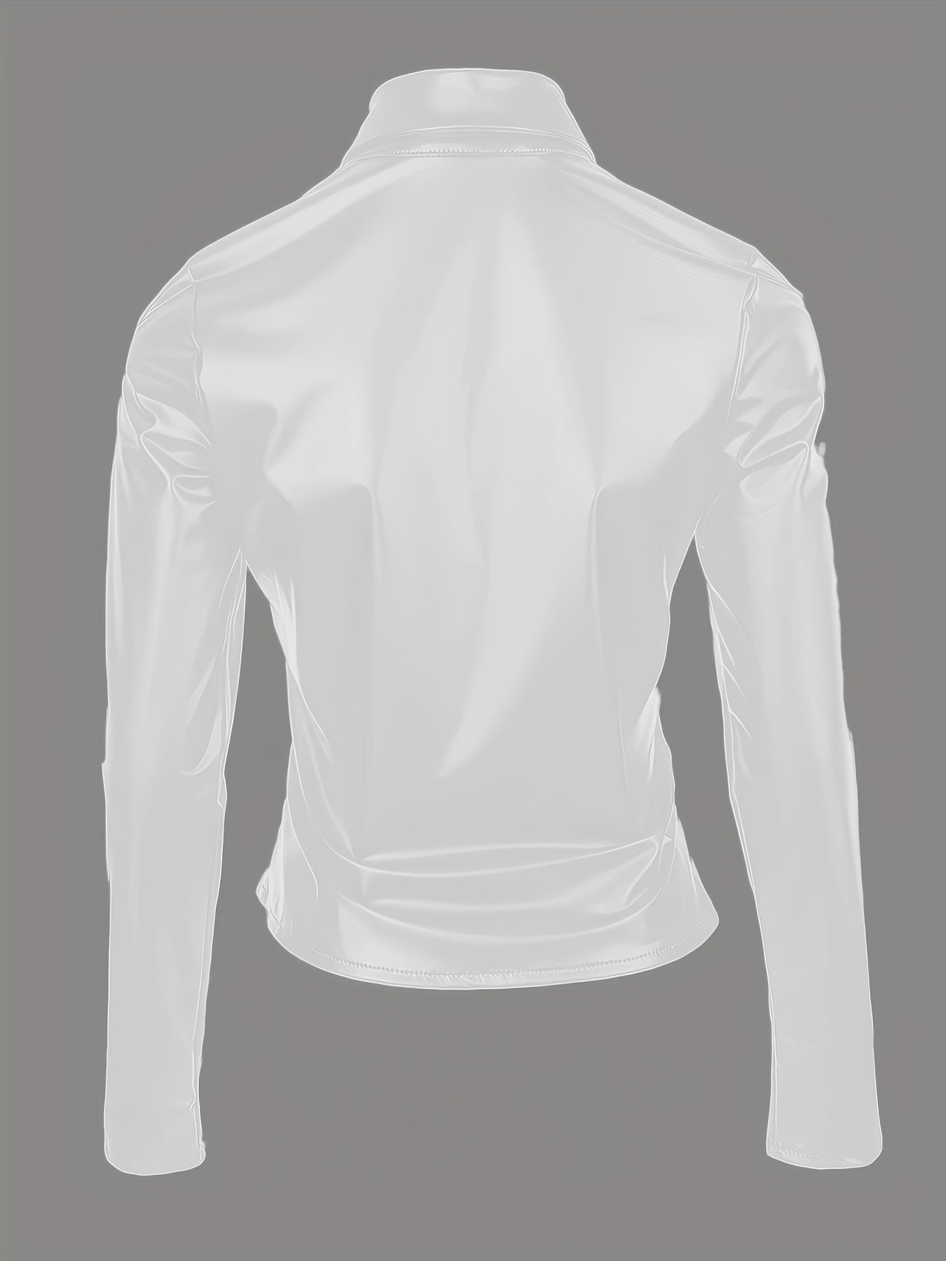 Plus Size, Plus Size Solid Color Studded Blouse, Sexy Slim Fit Button-Up Long Sleeve Top