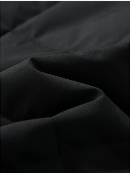 Men's Winter Casual Bomber Jacket - Black with Diamond Quilted Design, 100% Polyester, Zipper Front & Side Pockets, Regular Fit for Outdoor Activities