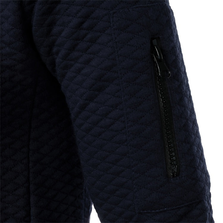 Men's Casual Full Zip Bomber Jacket, Warm Comfy Blouson Jacket For Autumn And Winter Outdoor Activity