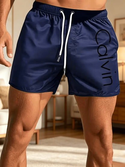 Men's Casual Quick-Dry Beach and Surf Shorts with Geometric Pattern