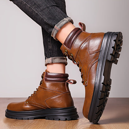 Men's All-Season Preppy Leather Ankle Boots with Rubber Sole