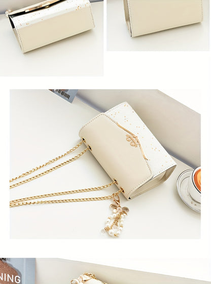 A Festive Mini Shoulder Bag with Shiny Details - Made of PU Material, Lightweight, Featuring an Adjustable Strap And Magnetic Closure, Perfect for Gifting to Family And Friends During The Holidays.