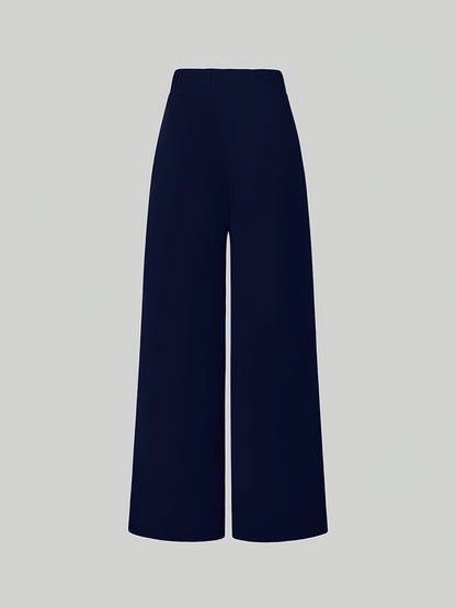 Elegant Wide-Leg Stretch Pants for Women - Solid Color, All Season