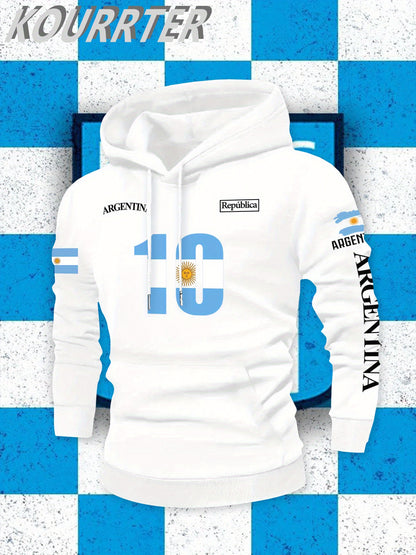 Men's Argentina Flag Hooded Sweatshirt - Casual Winter Pullover