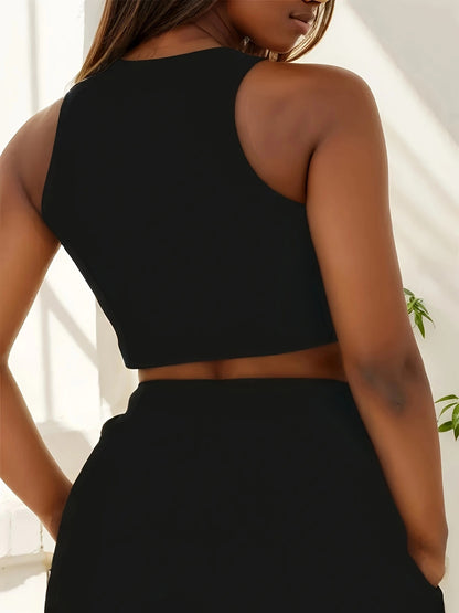 Women's Casual Two-Piece Set with Graphic Print Vest & Shorts