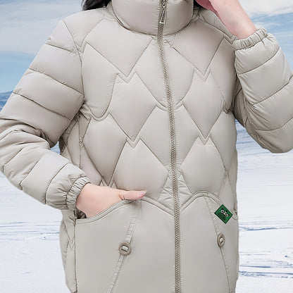 Women's Stylish Winter Coat - Black Herringbone Design, Flared Hem & H-Silhouette, Long Sleeve Non-Stretch Fabric, Hand Wash Only, Japanese-Korean Inspired for Casual & Formal Occasions