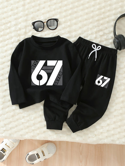 Boys' 2-Piece Cotton Casual Outfit Set - Long Sleeve Tee & Pants