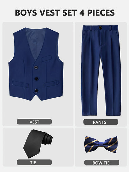 Boys Formal Slim Fit Vest Set with Tie & Bow Tie, Blue