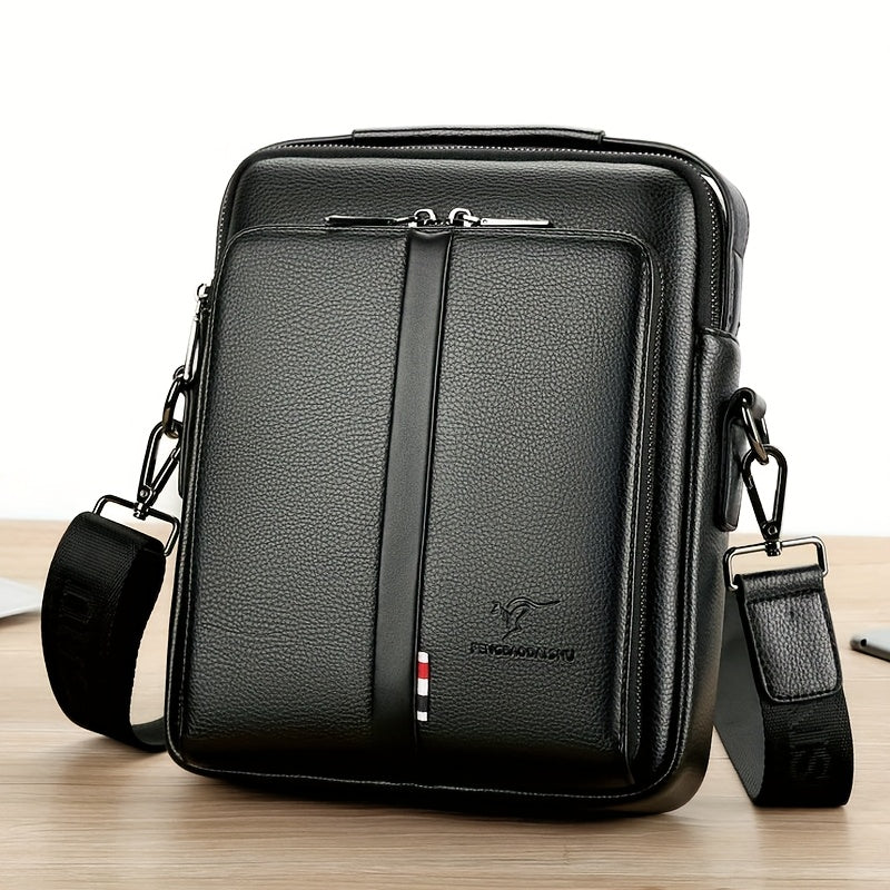Men'S Genuine Backpack - Adjustable Strap, Multiple Compartments, Large Capacity for Daily Commute  Business, Black, Commuting Backpack, Sleek Design, Textured Finish