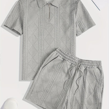 Men's Suit Short Sleeve Shorts Jacquard Casual Zipper Fashion Summer Outerwear Two Piece Set
