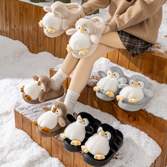 Women's Cute Penguin Plush Slippers - Winter Warm Slip-On Indoor House Shoes with Adorable Black & White Penguin & Beak Design, Soft Sole & Plush Lining, Pink Belly & Yellow Beak for -Like Comfort (Adults &), Slippers For Wom
