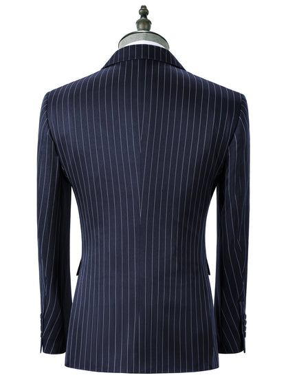 Men's Slim Fit Striped Three-Piece Suit with Vest and Pants