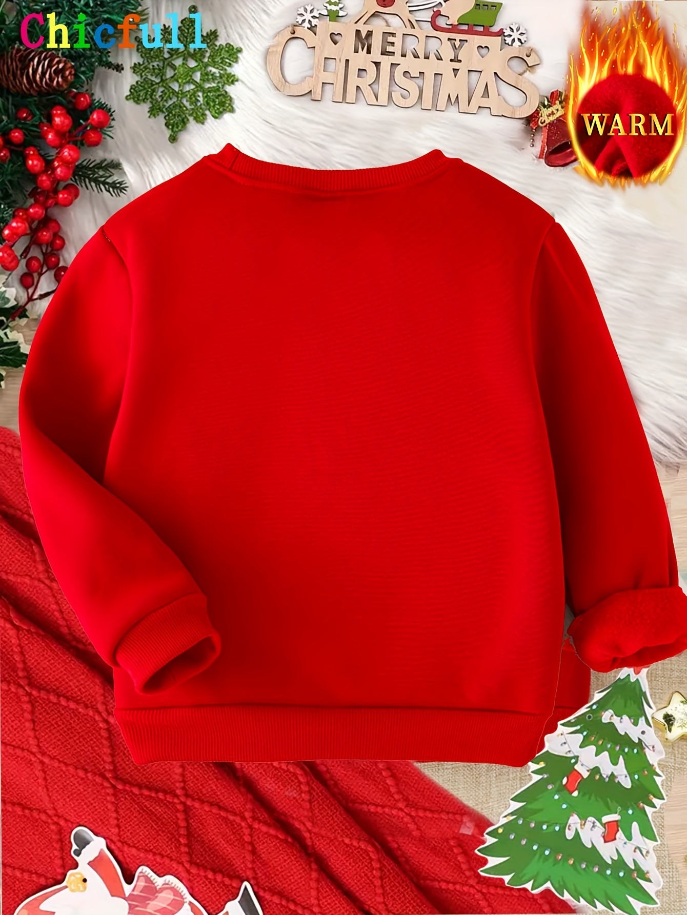 CHICFULL ' Red Fleece-Like Thick Winter Sweater with Snowman Print & Pom-Pom Trim - Cozy Round Neck Casual Sweater for Christmas, New Year's & Casual Attire, Machine Washable All-Season Warm Sweater ( to Sizes) - Cute Snowman