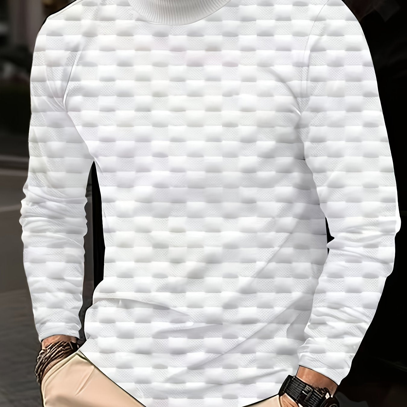 Men'S Thickened Three-Dimensional Square High-Neck Long-Sleeve Knit Sweater