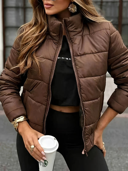 Women's Autumn Winter Stand Collar Zippered Warm Jacket