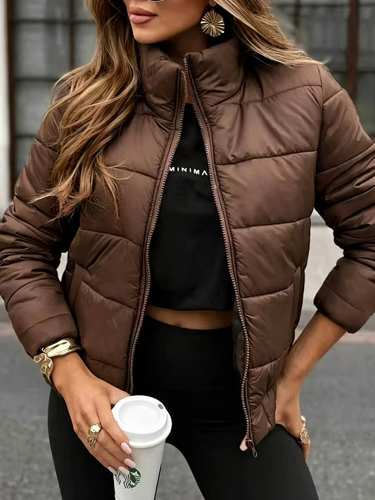 Women's Autumn Winter Stand Collar Zippered Warm Jacket - ayq