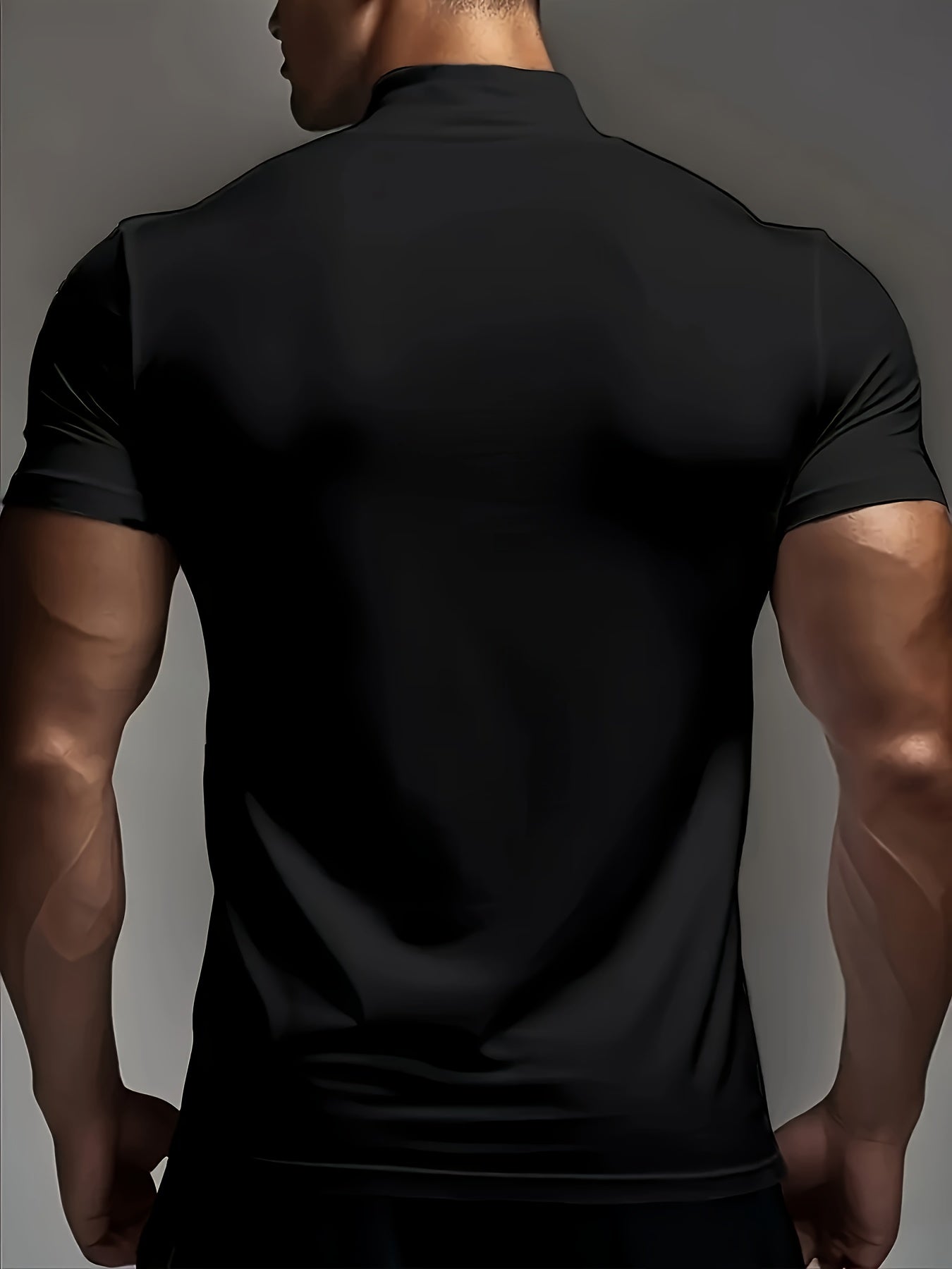 Men's Slim Fit Breathable Moisture-Wicking Short Sleeve T-Shirt - Lightweight All-Season Small Stand-Up Collar Tee with Boston Letter Print for Gym, Outdoor  Casual Wear, Active Lifestyle, Modern Design, Durable Construction
