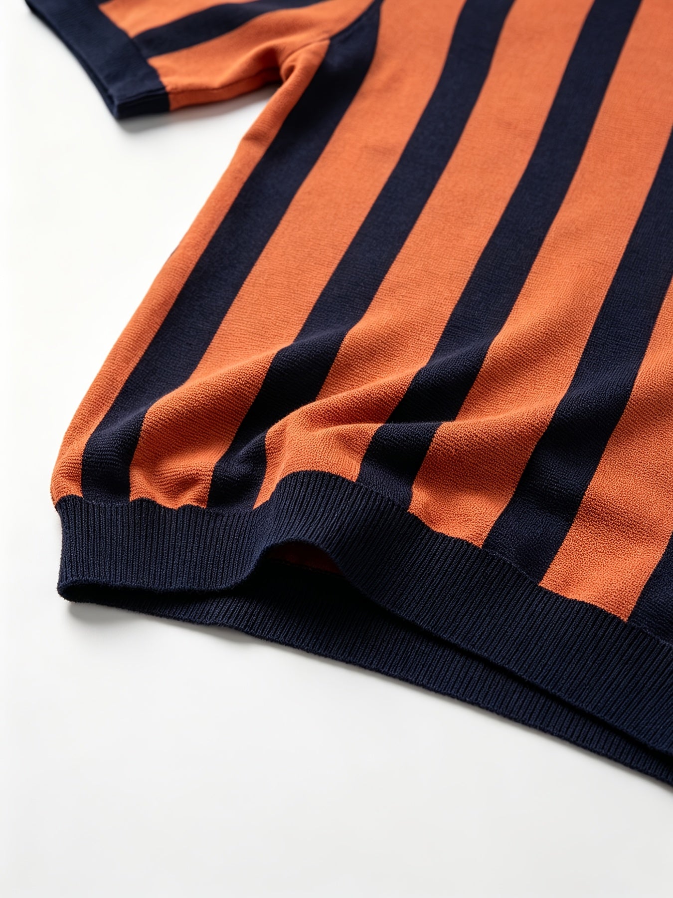 Men's Slim Fit Vertical Stripe Knit Polo with Half-Zip Collar