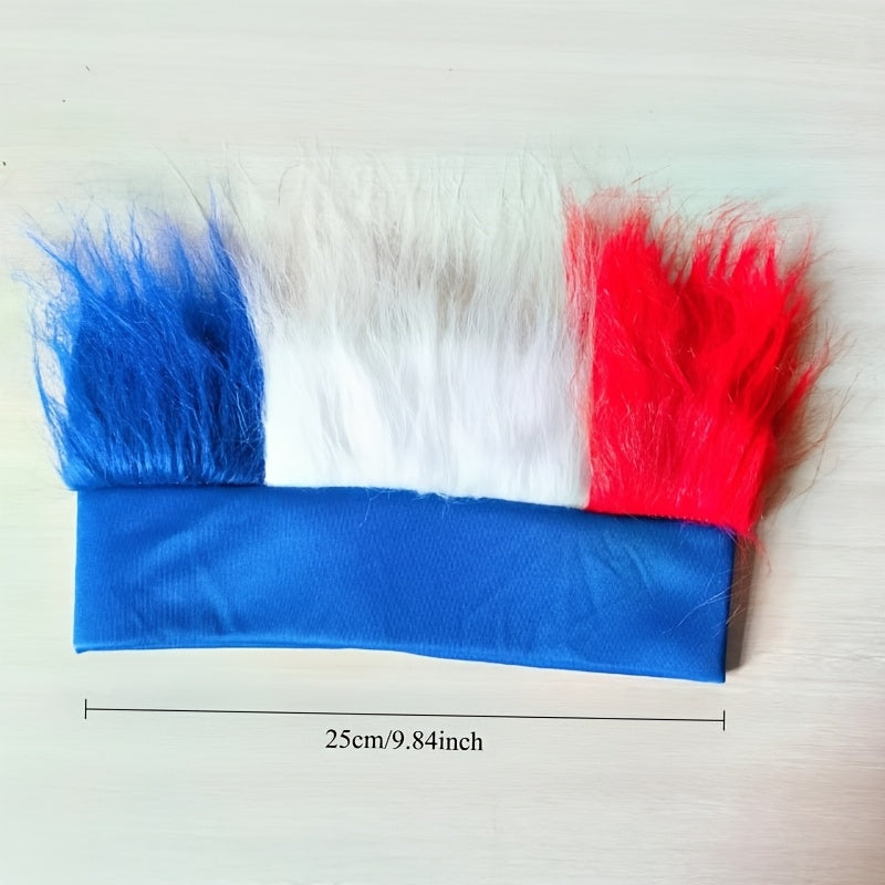 Funky Color-Block Sports Fan Wig in Blue, White & Red