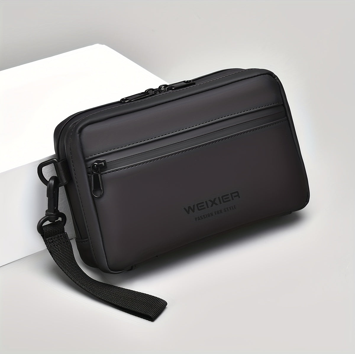 WEIXIER Men's Casual Nylon Handbag - Large Capacity with Adjustable Wrist Strap, Sleek Black for Daily Use, Valentine's Day Gift for Him, Outdoor Bag   Casual Style   Nylon Material