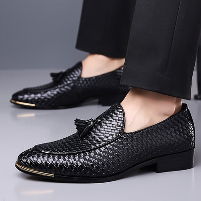 Men's Casual Woven Pattern Loafers with Pointed Toe