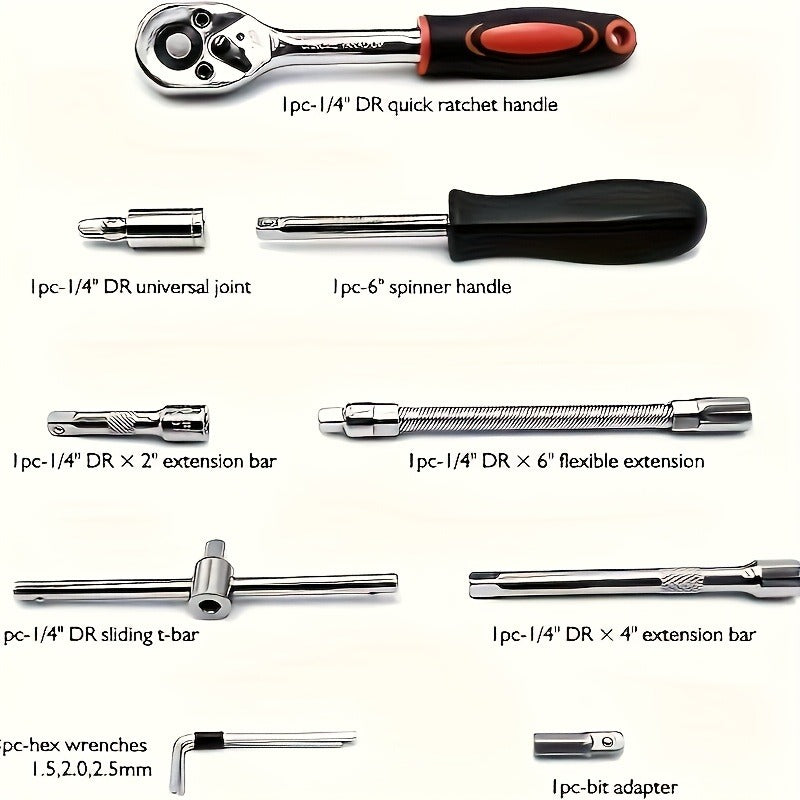46pcs Professional Multi-Size Auto Repair Tool Set | Designed for European Cars, Includes Torque Wrench and Hex Keys, Durable Chrome Vanadium Steel, Suitable for Car Maintenance, Motorcycles, Bicycles, and Home Repairs, Black
