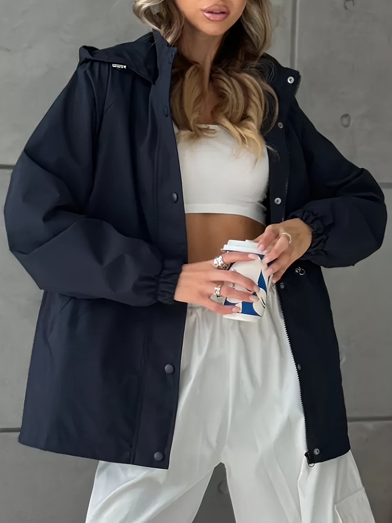 Autumn and Winter Women's Fashion Solid Color Windbreaker Jacket